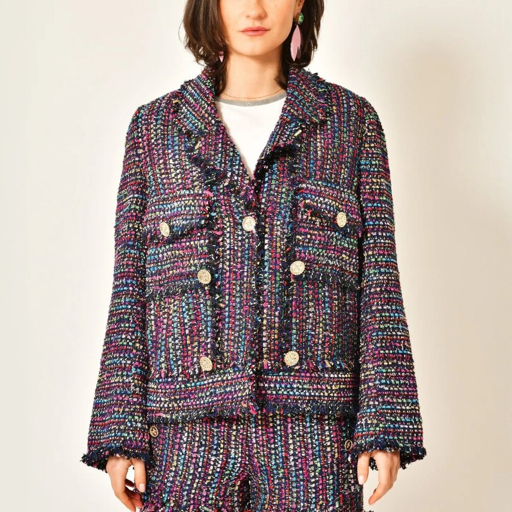Edward Achour Paris Multicolour Tweed Fringe-Trim Jacket